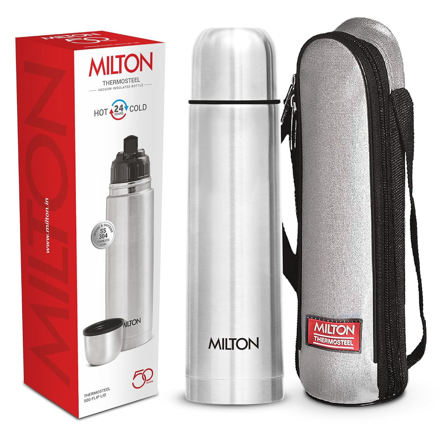 Milton Thermosteel Flip Lid Flask, 500 milliliters, Silver